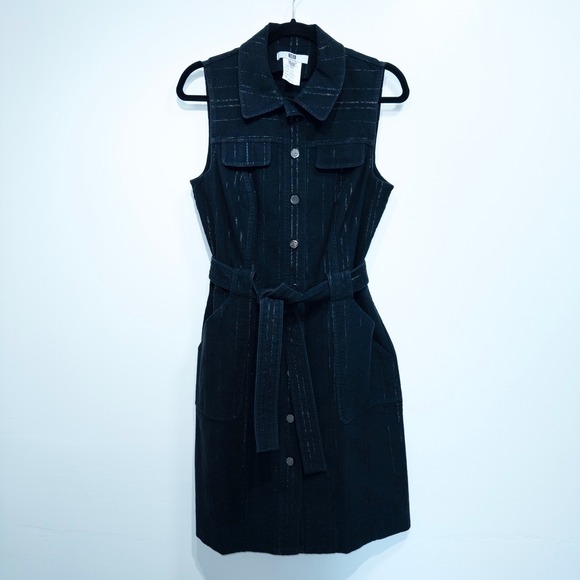 Etcetera Black Metallic Stripe Sleeveless Blazer Dress Size 8 - Picture 1 of 6